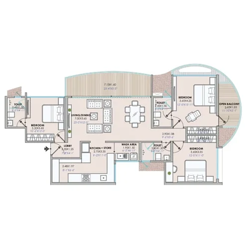 Chandrarang Celestial Wakad 3 BHK Floor Plan Image